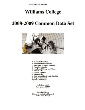 Williams common data set - The Common Data Set (CDS) initiative is a collaborative effort among data providers in the higher education community and publishers. The goal is to improve the quality and accuracy of information provided to all involved in a student’s transition into higher education and to reduce the reporting burden on data providers.